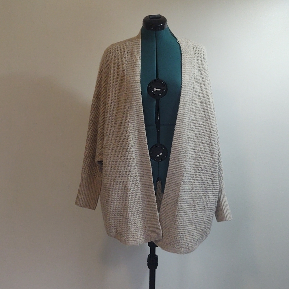 Sincerely Jules Alpaca Blend Gray Waffle Knit Open Front Cardigan Sz XS